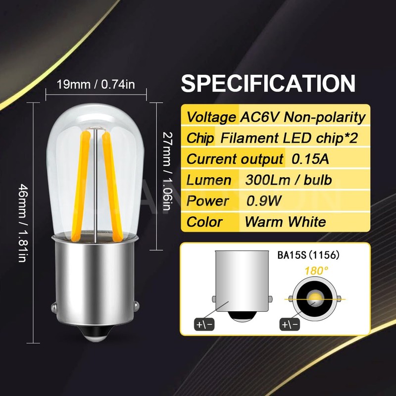 Ruiandsion BA15S 1156 LED Bulbs 6V AC/DC Warm White,1141 1003