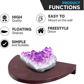 SUMAC Wall Mounted Half Circle Floating Shelf Set of 2 for Living Room Bedroom Bathroom Home Office Wall Art Décor, 8.9x6.4x1.5 inch, Wooden Brown