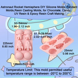 Stiesy - 2 moldes de silicona rosados con temática espacial, astronautas, cohetes, para decoración de pasteles, magdalenas, galletas