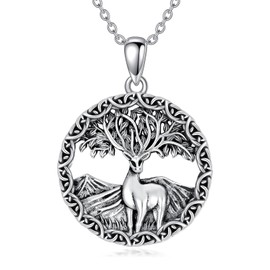 ROMANTICWORK Tree Of Life Deer Jewelry Necklace S925 Kettle Knot Pendant Necklace Celtic Graduation Birthday Gift for Man Women