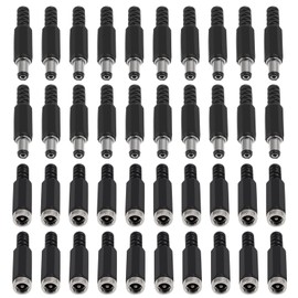 AITRIP 20 Pairs (40PCS) DC Socket 5.5mm x 2.1mm Female DC Barrel Jack Solder DC Connectors 5.5x2.1mm DC Power Plug Male Female Jack Socket Nut Panel Mount DC Power Adapter Connector 5.5 * 2.1