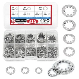 AIMUNOK 315Pcs Lock Washers 304 Stainless Steel Internal Tooth Washer, 7 Sizes Tooth Washer Wave Spring Washer Assortment Kit M3 M4 M5 M6 M8 M10 M12, Silve