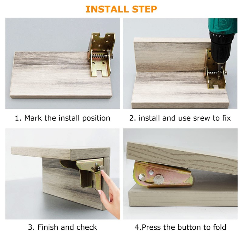 JMIATRY 8PCS Locking Hinges for Folding Table Hinges Brass Gold