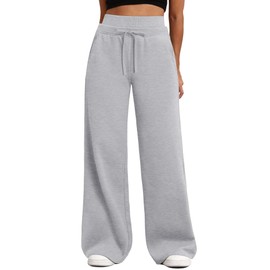 HeSaYep Women's Wide Leg Sweatpants High Waisted Baggy Sweat Pants Drawstring Straight Leg Casual Trousers with Pockets, Grey M