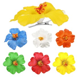 Flower Hair Clips, Pack of 6 Hair Clips Flower, Hawaiian Hair Clip Flower, Hibiscus Flower Hair Clip, Large Flower-Shaped Claw Clips, Flower Hair Claw Clips for Women, Thick/Thin Hair