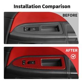 JWWY for Challenger Window Switch Panel Power Window Control Button Cover Trim for 2009-2014 Dodge Challenger Interior Accessories, ABS Red Carbon Fiber