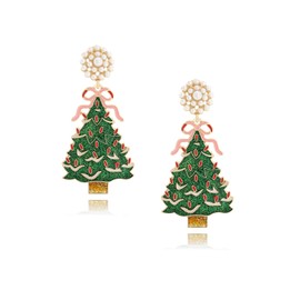 Wantjewlee Christmas Earrings Fun Holiday Earrings Bow Christmas Tree Earrings for Women Drop Dangle Earrings for Party Festival Xmas Christmas Jewelry Gifts