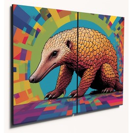 The Plum Penguin Pop Art Ground Pangolin A4 Dual MDF Wall Art, Andy Warhol-Inspired Home Decor Canvas Alternative 40 x 30cm