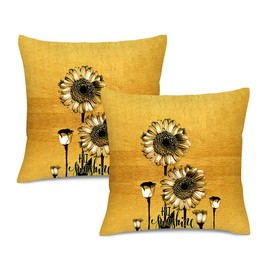 HIKENVIU Sunflower Throw Pillows Cover 18X18 Inches Set of 2 Gold Pillow Cases Farmhouse Cushion Covers Sofa Couch Bedroom Living Room Home Decor, Sunflower Gifts for Women