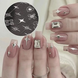 Star Nail Art Stickers Decals 6 Sheets Gold Nail Art Supplies 3D Self-Adhesive Holographic Laser Metallic Stars Heart Nail Art Design Sticker French Tip Manicure Women Girls DIY Acrylic Nail Art