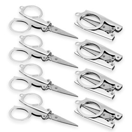 Chevining 8 Pack Folding Scissors, Travel Scissors Pocket Size Stainless Steel, Mini Foldable Scissor for Home Camping Fishing Picnic, Sharp & Portable Small Silver Scissor, Medium Size