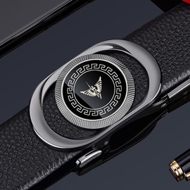 VANNANBA Men's Belt Ratchet Leather Casual Automatic Slide Buckle with Gift Box