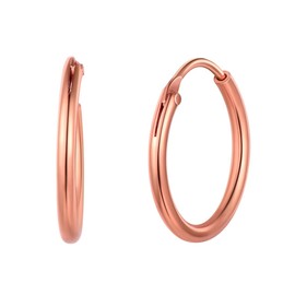 ChicSilver Rose Gold Hoop Earrings For Women Fashion Jewelry 15mm Small Circle Earring for Sensitive Ears