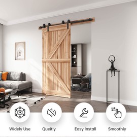 EaseLife 5.5FT Bypass Double Sliding Barn Door Hardware Kit,Single Track, Slide Smoothly Quietly, Easy Install， (5.5FT Track Kit for Double 38" Wide Door)