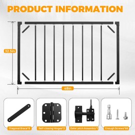 32.5 Inch Heavy Duty Adjustable Outdoor Metal Deck Gate with Hinges & Latch