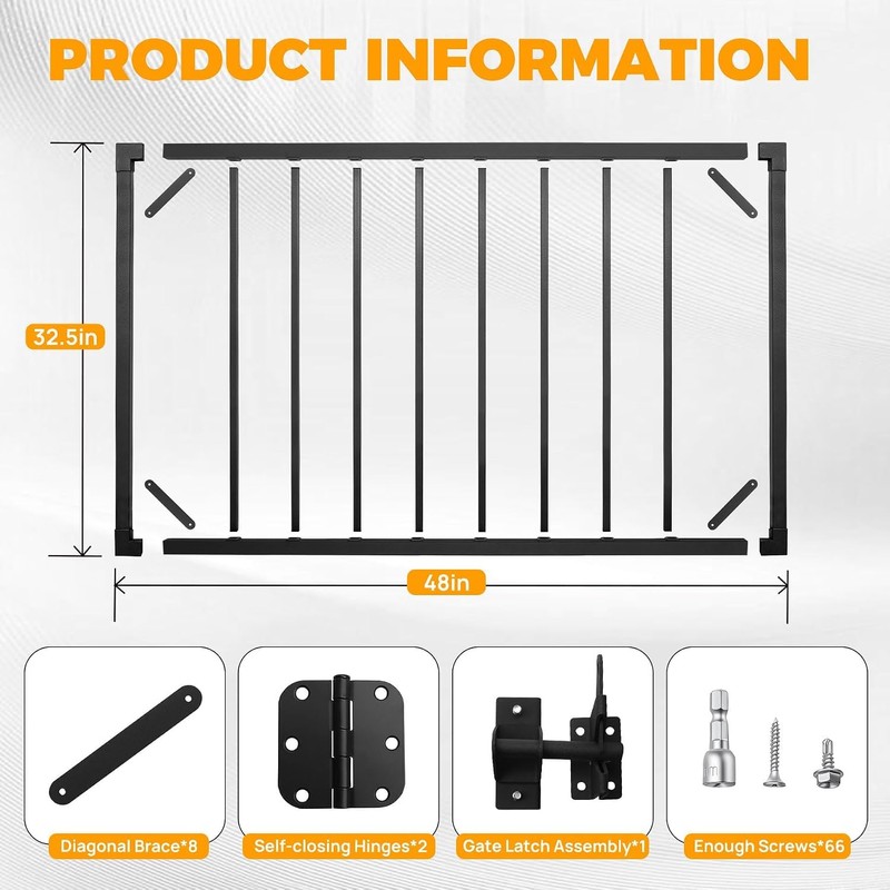 32.5 Inch Heavy Duty Adjustable Outdoor Metal Deck Gate with