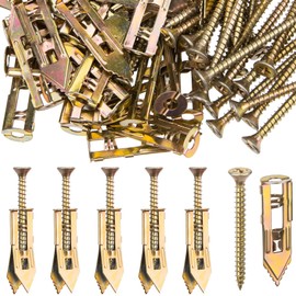 PAGOW 60 Pcs Self-Drilling Anchors & Screws, Heavy Duty, No Drill, Holes in Wall (30 Pcs Steel Anchors 0.47"x1.56" + 30 Pcs Zinc Screws 0.31"x1.76")