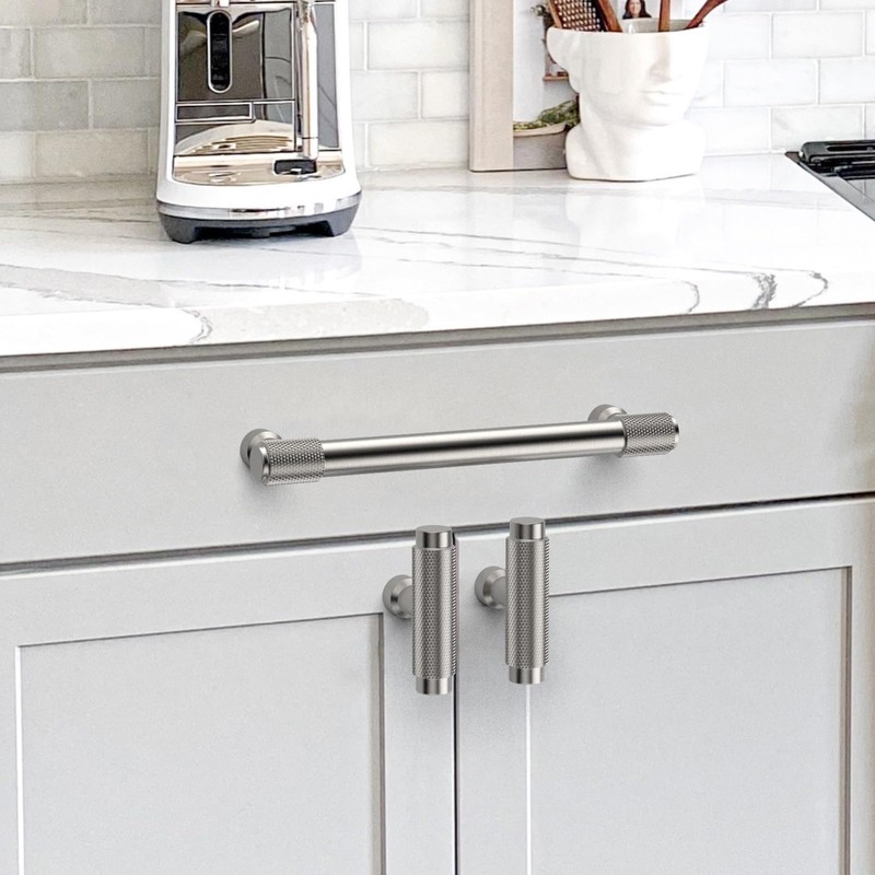 Coinkoly 10 Pack 5"(128mm) Brushed Satin Nickel Cabinet Pulls Knurled
