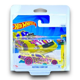 Hot Wheels Mustang Funny Car (Yellow, Purple, Pink & White) 5/10 HW Art Cars - 2024-112/250 (Short Card) - includes a KLAS Car Keeper Protector Case - HTD55