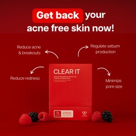Ventamin Clear It Acne Supplement - Skin Detox for Clear Skin with Probiotics, Zinc, Magnesium + 20 Actives (30 Sachet per Box) (1)