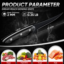 Dream Reach Fish Fillet Knife - Sharp Deboning Poultry and Meat Boning Knife Kitchen BBQ, Professional Fish Knives with Full Tang Handle
