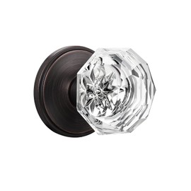KNOBWELL 1 Pack Regency Fluted Glass Door Knob with Victorian Plate Rosettes in Oil Rubbed Bronze Passage Hall/Closet