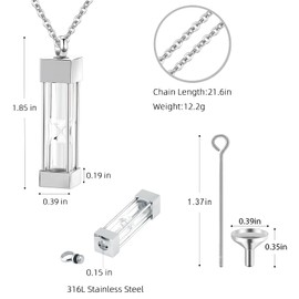 Glass Hourglass Cremation Jewelry Necklace for Ashes Memorial Lockets for Ashes Stainless Steel Keepsake Urn Ashes Pendants for Women/Men Loved One Memorial Jewelry