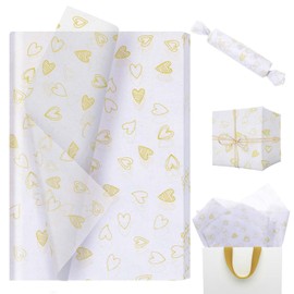 Pineraap Gold Heart Tissue Paper, 19.7 x 27.5 Inch White with Gold Heart Tissue Paper for Gift Bags Metallic Design Gift Wrapping Paper for Wedding Birthday Baby Shower - 28 Sheets