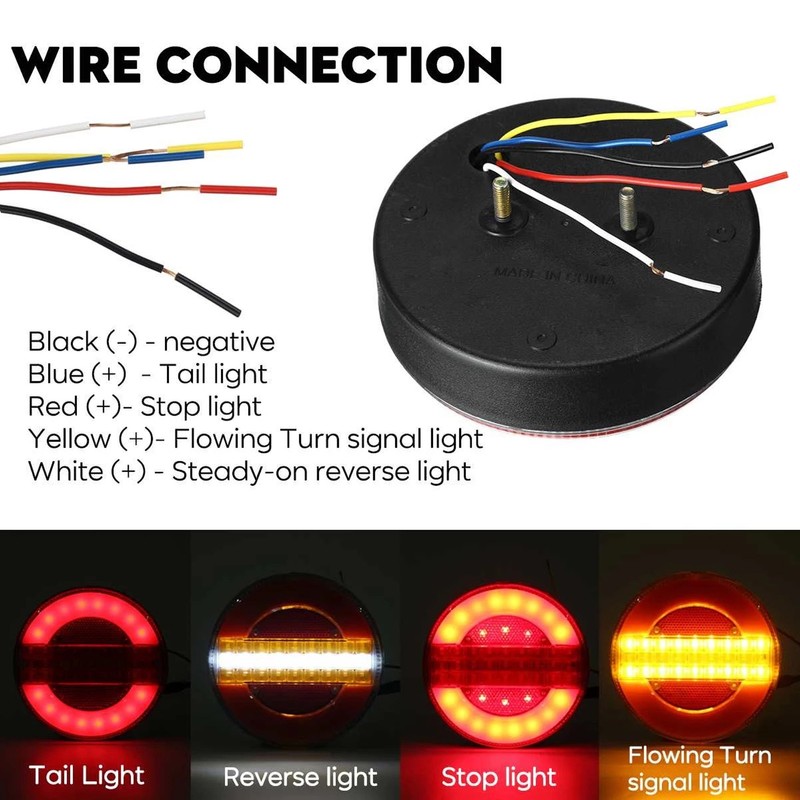 LED Round Trailer Tail Light 1200LM Stop Brake Turn Reverse