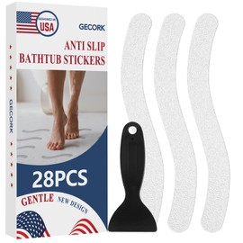 Gecork 28 PCS Shower Floor Non Slip Stickers with Strong Adhesive, Invisible & Durable Anti Slip Shower Stickers with Scraper for Bath Tub, Pools and Stairs(Clear,Wavy)