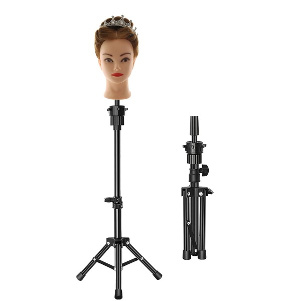 Doll Head Stand Hairdresser Wig Stand Practice Head Stand Practice Head Tripod Training Head Stand Holder for Mannequin Head Black