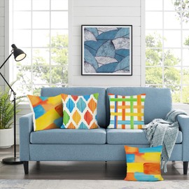 Bonhause Abstract Boho Cushion Covers 45 x 45 cm Colorful Modern Boho Polyester Linen Decorative Throw Pillow Covers for Sofa Couch Bed Home Patio Outdoor Decor Set of 4