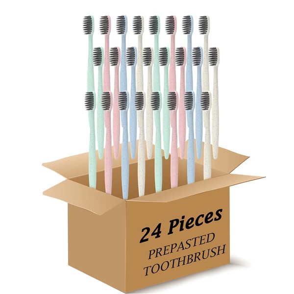 DR.PERFECT Prepasted Wheat Charcoal Toothbrush Individually Wrapped with Sealed Paper