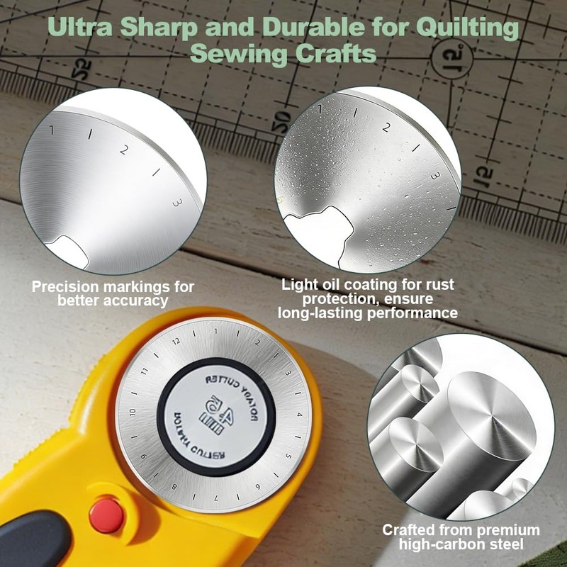 45mm Rotary Cutter Blades 10Pcs by Zyphioca, Fits Fiskars, OLFA,