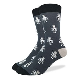 Good Luck Sock Men's Robot Socks, Gray, Adult, Shoe Size 7-12