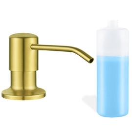 Built in Soap Dispenser for Kitchen Sink, Gold Brushed Stainless Steel Countertop Pump Head, Dish Soap Hand Lotion Dispenser with Refillable 17OZ Bottle