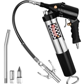 Pneumatic Grease Gun Automatic W/Quick Release Coupler, Continuous Cycle Heavy Duty 6000 PSI Air Compressor Grease Gun with Flex Hose 18 Inch