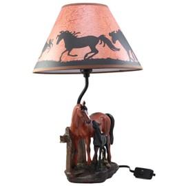 Ebros Gift Chestnut Horse Mare & Foal by Ranch Fence Desktop Table Lamp with Shade Home Decor 19"Tall