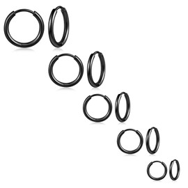 QXXPVV 5Pairs Huggie Hoop Earrings 18G Stainless Steel for Women Tiny Cartilage Hoop Earrings for Men 6/8/10/12/14mm Helix Daith Tragus Ear Hugging Hoop Earrings Silver/Gold/Rose Gold/Black/Rainbow Sleeper Earrings Hypoallergenic(18G Black 5pairs)