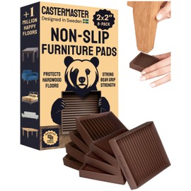 CasterMaster Square Rubber Furniture Pads - 2in x 2in, Pack of 8, Brown - Non-Slip Furniture Sliders for Hardwood Floors - Rubber Feet, Floor Protectors for Chairs & Hardwood Surfaces