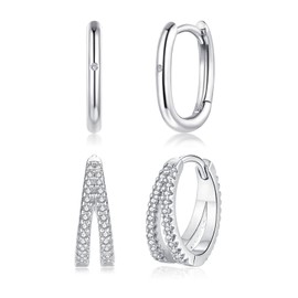 Estrellique 925 Sterling Silver Hoop Earrings with Cubic Zirconia, Hoop Earrings Silver 925 for Women, Hypoallergenic Small Sleeping Cartilage Huggie Earring, 2 Pairs Ear Jewellery Set with Gifts Box