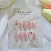 Lovely pink glitter handmade nail tip - Short Square /