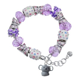 Delight Jewelry Resin Koala Bear Purple Butterfly Bead Charm Bracelet, 7"+1" Extender