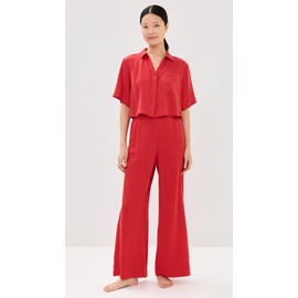 Lunya Women's Washable Silk High Rise Pant Set, Pure Carmine, Red, XL