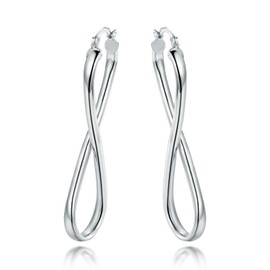 Barzel 18k White Gold Plated Infinity Crazy 8 Hoop Earrings for Women (Silver)