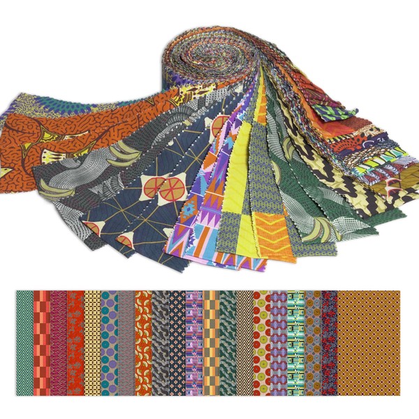 Soimoi 40Pcs African Floral Print Precut Fabrics Strips Roll Up