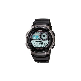Casio AE1000W Series | Men’s Digital Watch | Black | 100M WR | Multi Alarms | 100 SEC Stopwatch | Countdown Timer | World Map for World Time | LED Light | LC Analog Display | 10 Year Battery