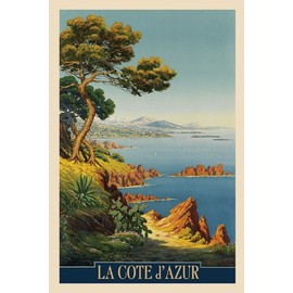 La Cote D` Azur Travel Tourism Beach Ocean Sea French Riviera France Vintage Poster Repro 20" X 30" Image Size Vintage on Matte Paper
