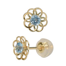Four Leaf Clover: Ma738 Flower Blue Topaz Earrings, November Birthstone, 10k K10, 10K Gold, Delicate, Cute, Women's, blue-topaz