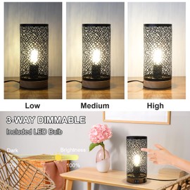 Touch Control Table Lamp Set of 2, Dimmable Bedside Nightstand Lamps with USB Port and AC Outlets, Industrial Desk Lamps for Bedroom Living Room Office Metal Shade, Bulbs Included (Black)